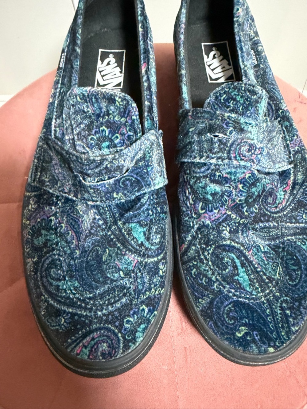 Vans Blue Velvet Paisley Slip-On Sneakers